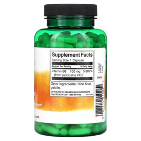 Thành phần vi chất của Swanson B6 Pyridoxine 100 mg 250 Capsules 087614010229