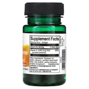 Thành phần vi chất của Swanson Beta Carotene 10.000 IU (3.000 mcg RAE) 100 Softgels 087614010090