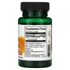 Thành phần vi chất của Swanson Beta Carotene 10.000 IU (3.000 mcg RAE) 250 Softgels 087614010106