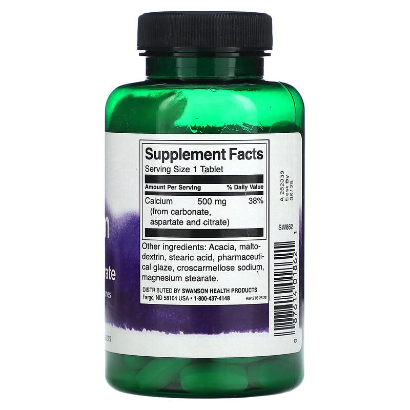 Swanson Calcium Carbonate Aspartate & Citrate 500 mg 100 Tablets 2 Thành phần vi chất của Swanson Calcium Carbonate Aspartate & Citrate 500 mg 100 Tablets 087614018621