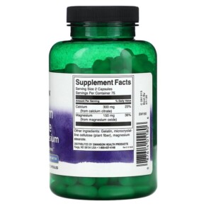 Thành phần vi chất của Swanson Calcium Citrate Plus Magnesium 150 Capsules 087614011806