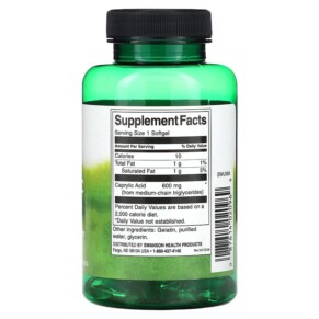 Thành phần vi chất của Swanson Caprylic Acid 600 mg 60 Softgels 087614020969