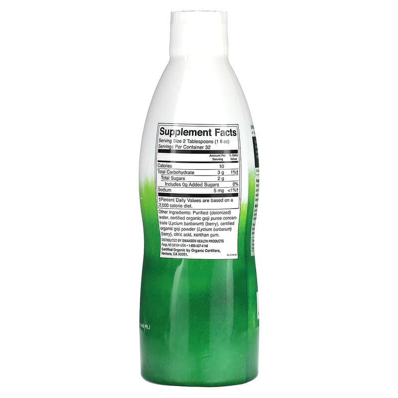 Swanson Certified Organic Goji Concentrate 32 fl oz (946 ml) 2 Thành phần vi chất của Swanson Certified Organic Goji Concentrate 32 fl oz (946 ml) 087614241548