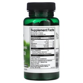 Thành phần vi chất của Swanson Certified Organic Spirulina 500 mg 180 Tablets 087614060446