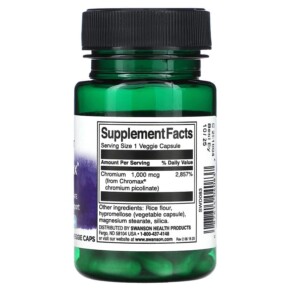 Thành phần vi chất của Swanson Chromax 1000 Chromium Picolinate 1.000 mcg 60 Veggie Caps 087614040837