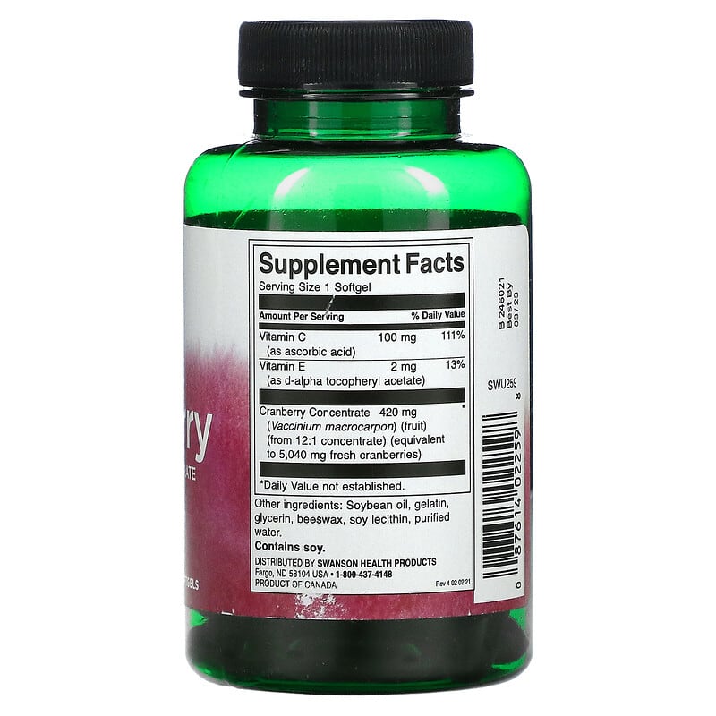 Swanson Cranberry Whole Fruit Concentrate Super Strength 60 Softgels 2 Thành phần vi chất của Swanson Cranberry Whole Fruit Concentrate Super Strength 60 Softgels 087614022598