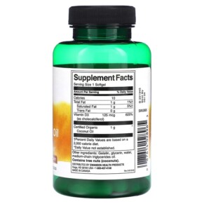 Thành phần vi chất của Swanson D3 with Coconut Oil Highest Potency 5.000 IU 60 Softgels 087614028965