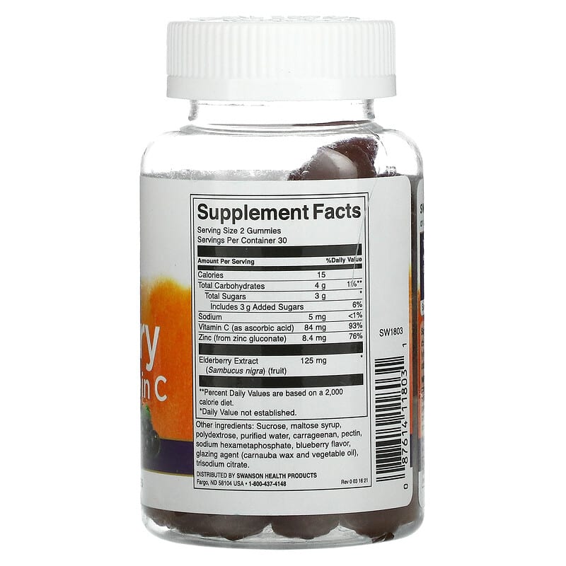 Swanson Elderberry With Zinc & Vitamin C Berry 60 Gummies 2 Thành phần vi chất của Swanson Elderberry With Zinc & Vitamin C Berry 60 Gummies 087614118031