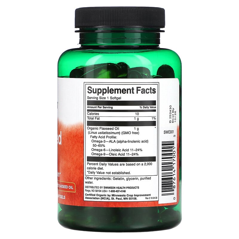 Swanson Flaxseed Oil 1 g 100 Softgels 2 Thành phần vi chất của Swanson Flaxseed Oil 1 g 100 Softgels 087614170015