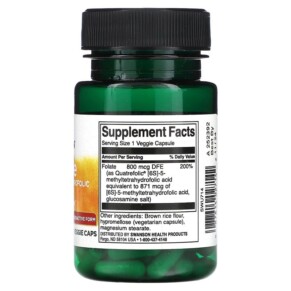 Thành phần vi chất của Swanson Folate 5-Methyltetrahydrofolic Acid 800 mcg 30 Veggie Caps 087614027142
