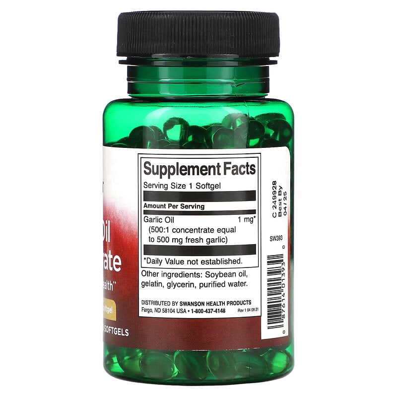 Swanson Garlic Oil Concentrate 500 mg 250 Softgels 2 Thành phần vi chất của Swanson Garlic Oil Concentrate 500 mg 250 Softgels 087614013930