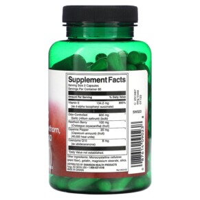 Thành phần vi chất của Swanson Garlic with Vitamin E Hawthorn Cayenne & CoQ10 120 Capsules 087614090238