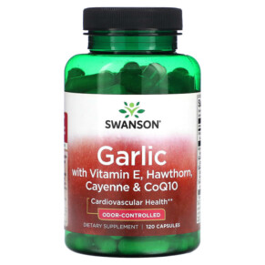 Thực phẩm chức năng Swanson Garlic with Vitamin E Hawthorn Cayenne & CoQ10 120 Capsules 087614090238