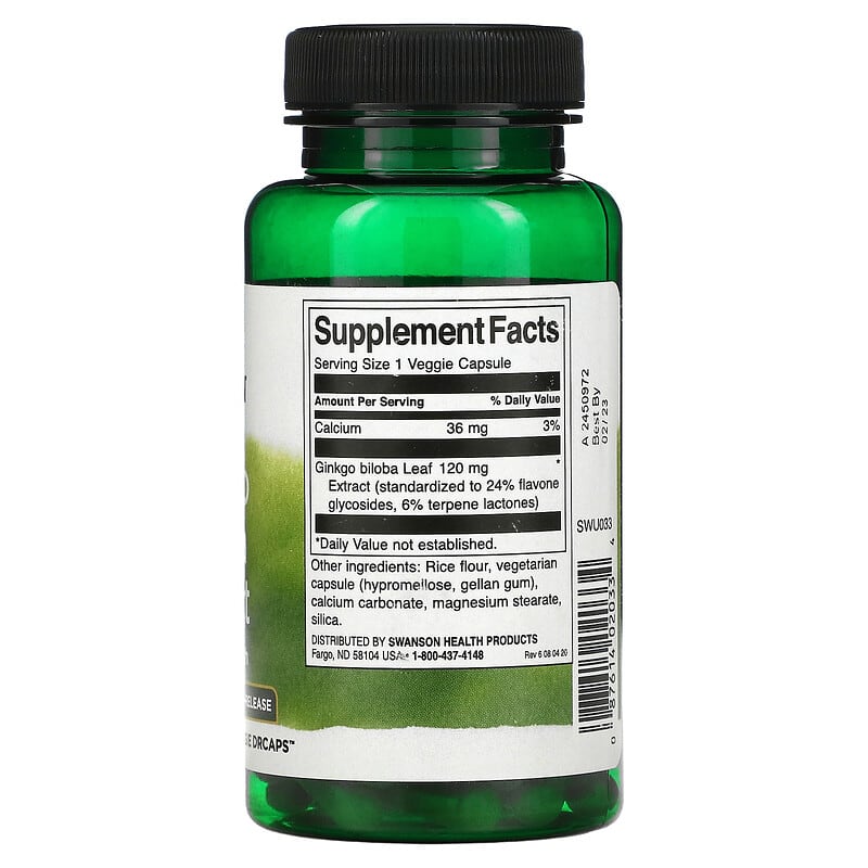 Swanson Ginkgo Biloba Extract 120 mg 100 Veggie DRcaps 2 Thành phần vi chất của Swanson Ginkgo Biloba Extract 120 mg 100 Veggie DRcaps 087614020334