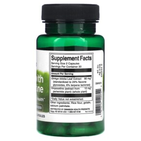 Thành phần vi chất của Swanson Ginkgo with Vinpocetine Standardized 60 Capsules 087614140742