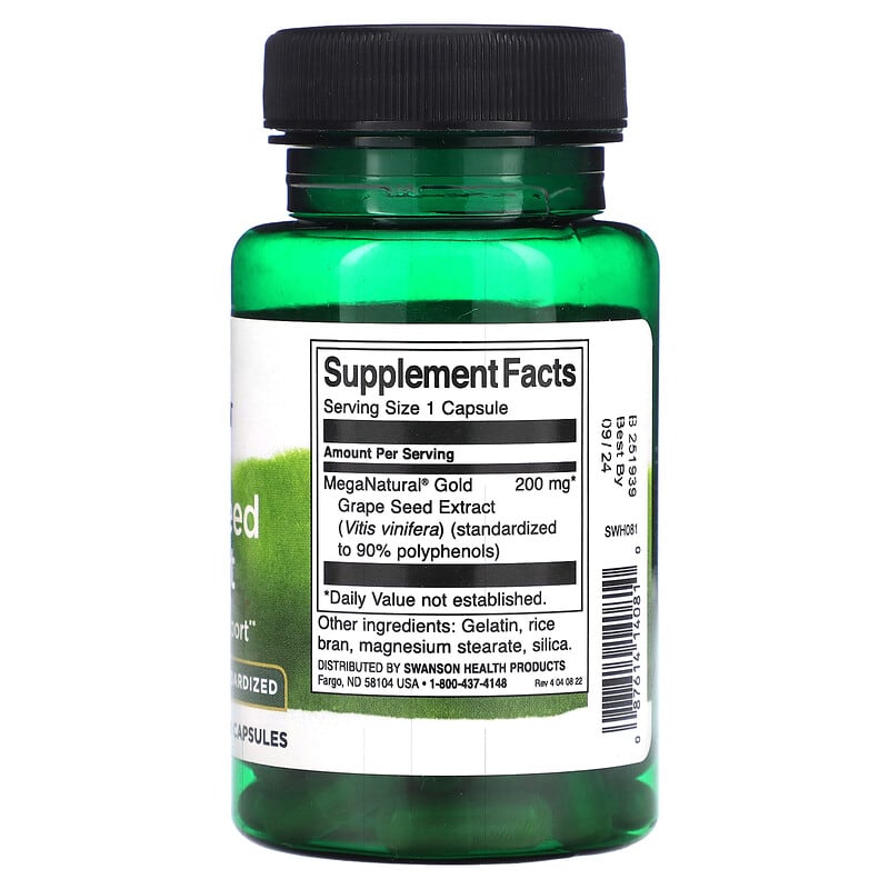 Swanson Grape Seed Extract 200 mg 60 Capsules 2 Thành phần vi chất của Swanson Grape Seed Extract 200 mg 60 Capsules 087614140810