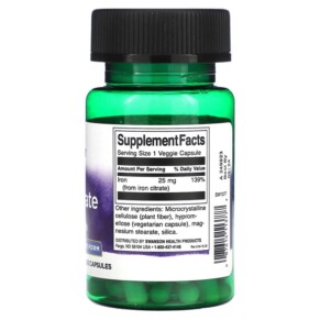 Thành phần vi chất của Swanson Iron Citrate Active Form 25 mg 60 Veggie Capsules 087614113777