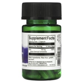 Thành phần vi chất của Swanson Iron Ferrous Fumarate 18 mg 60 Capsules 087614115870