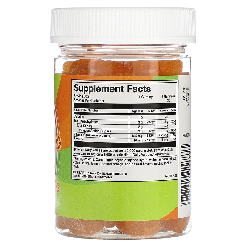 Swanson Kids Vitamin C Orange 60 Gummies 2 Thành phần vi chất của Swanson Kids Vitamin C Orange 60 Gummies 087614118833
