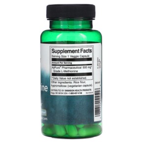 Thành phần vi chất của Swanson L-Methionine Featuring AjiPure 500 mg 60 Veggie Caps 087614024516