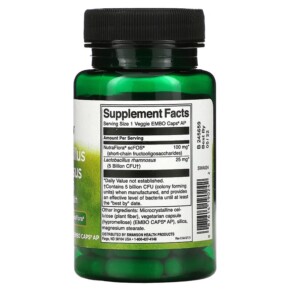Thành phần vi chất của Swanson Lactobacillus Rhamnosus With FOS 5 Billion CFU 60 Veggie Embo Caps 087614190242