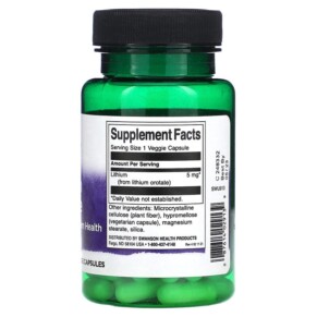 Thành phần vi chất của Swanson Lithium Orotate 5 mg 60 Veggie Capsules 087614029139