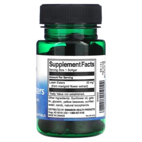 Thành phần vi chất của Swanson Lutein Esters 20 mg 60 Softgels 087614019024