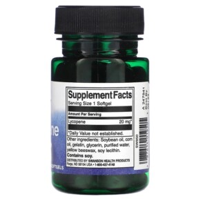 Thành phần vi chất của Swanson Lycopene 20 mg 60 Softgels 087614019505