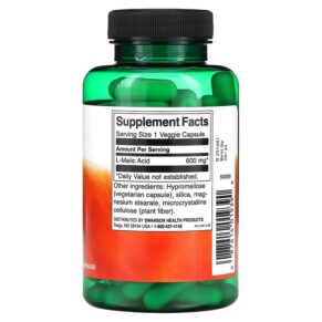 Thành phần vi chất của Swanson Malic Acid 600 mg 100 Veggie Capsules 087614019390
