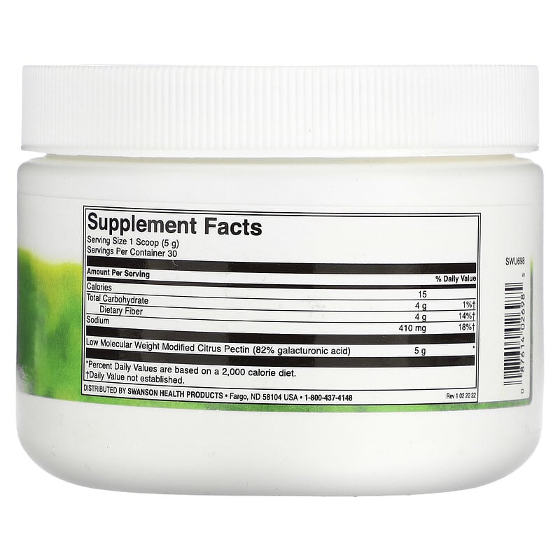 Swanson Modified Citrus Pectin Powder 5.28 oz (150 g) 2 Thành phần vi chất của Swanson Modified Citrus Pectin Powder 5.28 oz (150 g) 087614026985