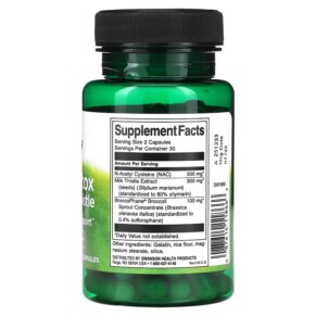 Thành phần vi chất của Swanson NAC Detox with Milk Thistle with BroccoPhane 60 Capsules 087614118666