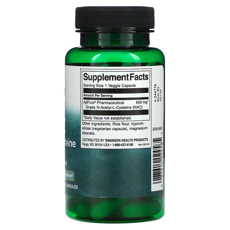 Swanson NAC N-Acetyl L-Cysteine 600 mg 60 Veggie Capsules 2 Thành phần vi chất của Swanson NAC N-Acetyl L-Cysteine 600 mg 60 Veggie Capsules 087614024585