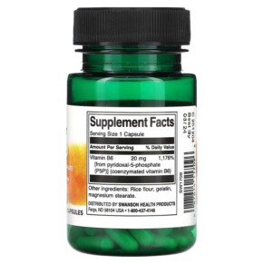 Thành phần vi chất của Swanson P-5-P Pyridoxal-5-Phosphate 20 mg 60 Capsules 087614117096