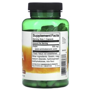 Thành phần vi chất của Swanson PABA 500 mg 120 Capsules 087614113678