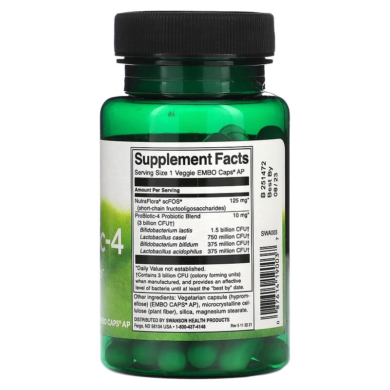 Swanson ProBiotic-4 3 Billion CFU 60 Veggie Embo Caps AP 2 Thành phần vi chất của Swanson ProBiotic-4 3 Billion CFU 60 Veggie Embo Caps AP 087614190037