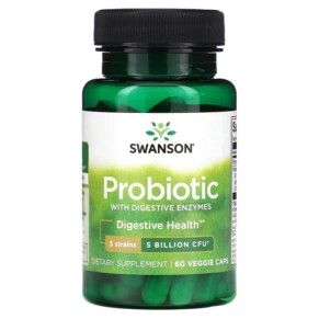 Thực phẩm chức năng Swanson Probiotic With Digestive Enzymes 5 Billion CFU 60 Veggie Caps 087614190372