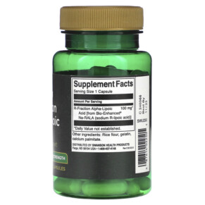 Thành phần vi chất của Swanson R-Fraction Alpha Lipoic Acid Double Strength 100 mg 60 Capsules 087614022505