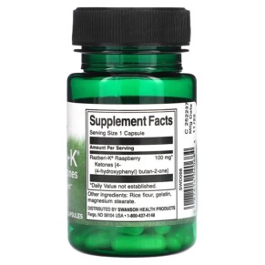 Thành phần vi chất của Swanson Razberi-K Raspberry Ketones 100 mg 60 Capsules 087614040684