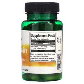 Thành phần vi chất của Swanson Riboflavin 100 mg 100 Capsules 087614010182