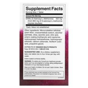Thành phần vi chất của Swanson SAMe High Potency 400 mg 30 Tablets 087614022185