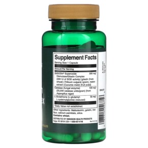 Thành phần vi chất của Swanson SOD Gliadin Complex 300 mg 60 Capsules 087614026756
