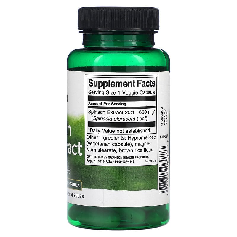 Swanson Spinach Leaf Extract 650 mg 60 Veggie Capsules 2 Thành phần vi chất của Swanson Spinach Leaf Extract 650 mg 60 Veggie Capsules 087614060873