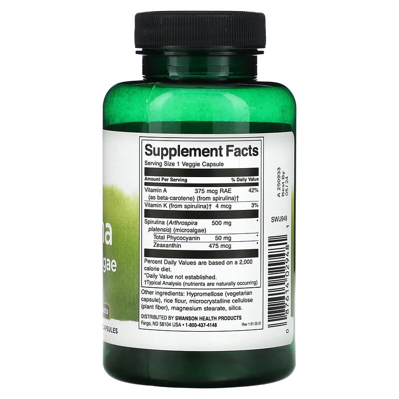 Swanson Spirulina Blue-Green Algae 500 mg 90 Veggie Capsules 2 Thành phần vi chất của Swanson Spirulina Blue-Green Algae 500 mg 90 Veggie Capsules 087614029481