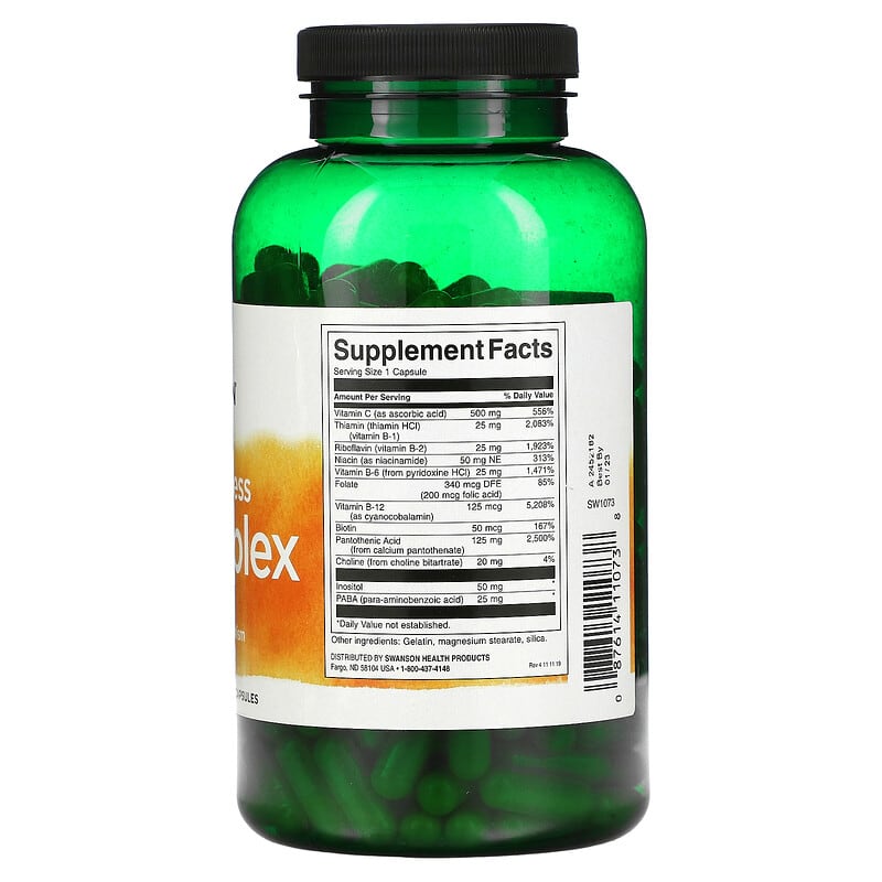 Swanson Super Stress B-Complex With Vitamin C 240 Capsules 2 Thành phần vi chất của Swanson Super Stress B-Complex With Vitamin C 240 Capsules 087614110738