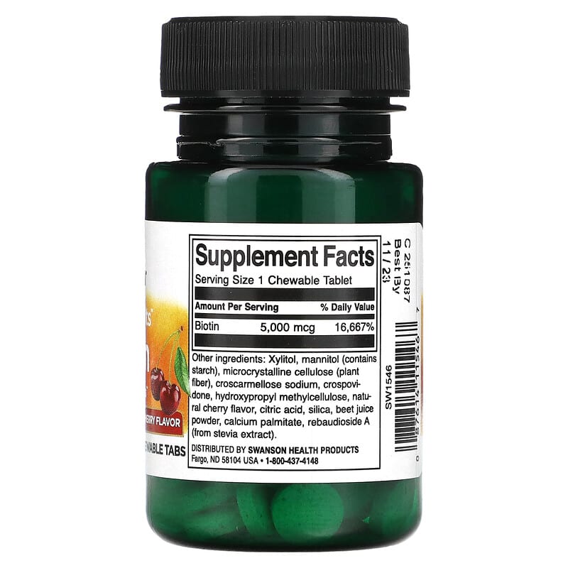 Swanson Supplemelts Biotin Natural Cherry 5.000 mcg 60 Chewable Tabs 2 Thành phần vi chất của Swanson Supplemelts Biotin Natural Cherry 5.000 mcg 60 Chewable Tabs 087614115467