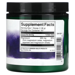 Thành phần vi chất của Swanson Triple Magnesium Complex Powder 400 mg 8 oz (227 g) 087614118314