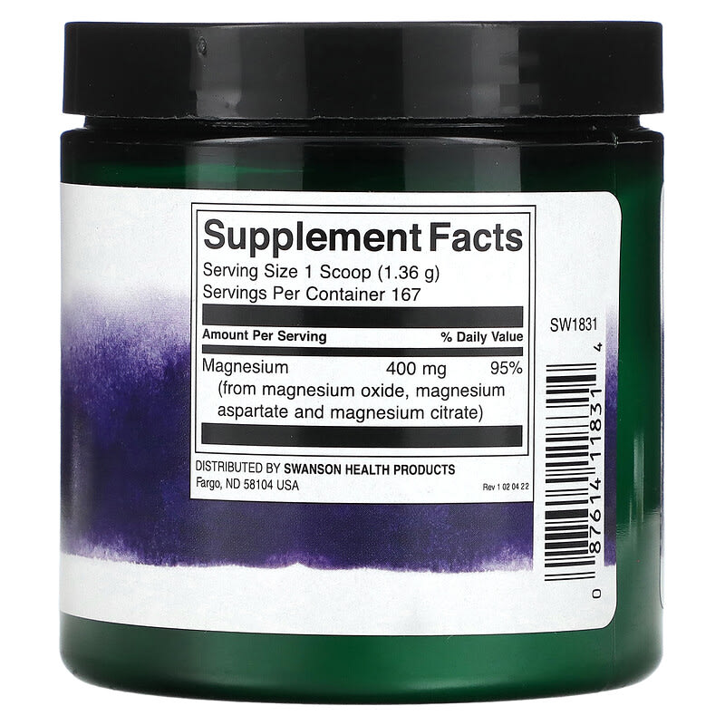 Swanson Triple Magnesium Complex Powder 400 mg 8 oz (227 g) 2 Thành phần vi chất của Swanson Triple Magnesium Complex Powder 400 mg 8 oz (227 g) 087614118314