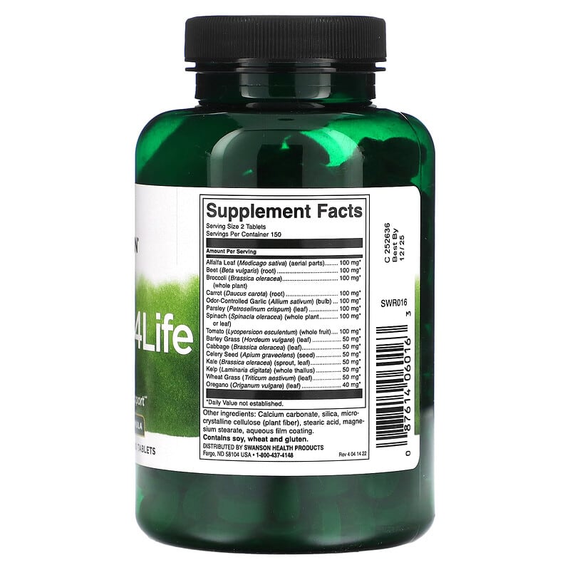 Swanson Veggies4Life 300 Tablets 2 Thành phần vi chất của Swanson Veggies4Life 300 Tablets 087614060163