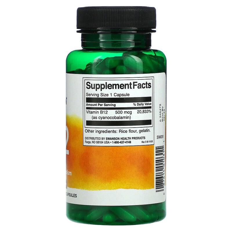 Swanson Vitamin B12 500 mcg 260 Capsules 2 Thành phần vi chất của Swanson Vitamin B12 500 mcg 260 Capsules 087614010311
