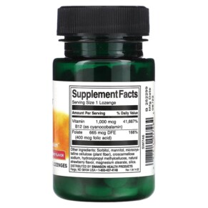 Thành phần vi chất của Swanson Vitamin B12 with Folate Strawberry 1.000 mcg 100 Lozenges 087614017464